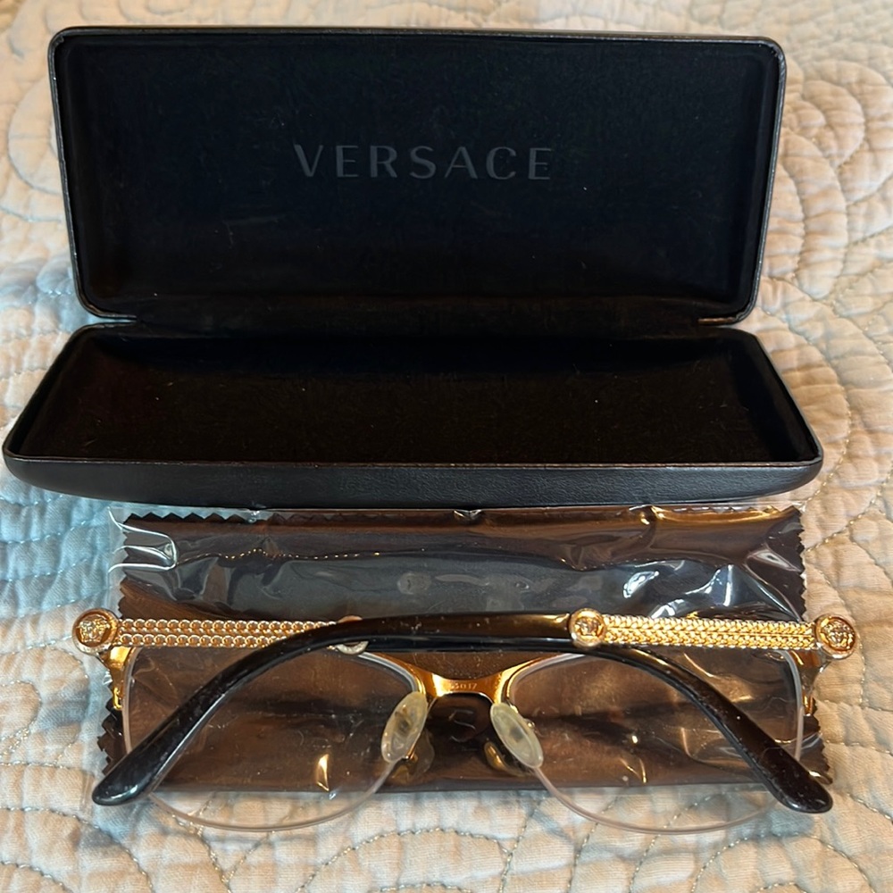 Versace prescription eyeglasses, case, cleaning cloth
